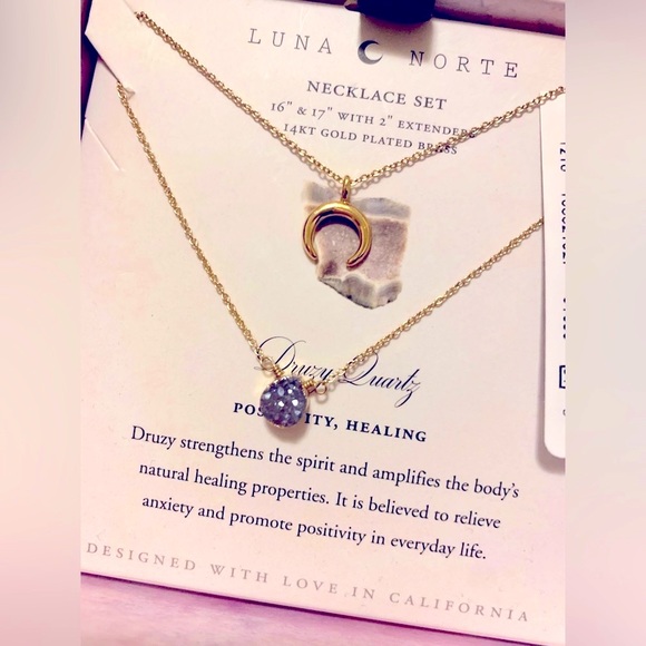 NWT Luna Norte Crescent Moon/Druzy Quartz Necklace Set 🌙💎 - Picture 2 of 12